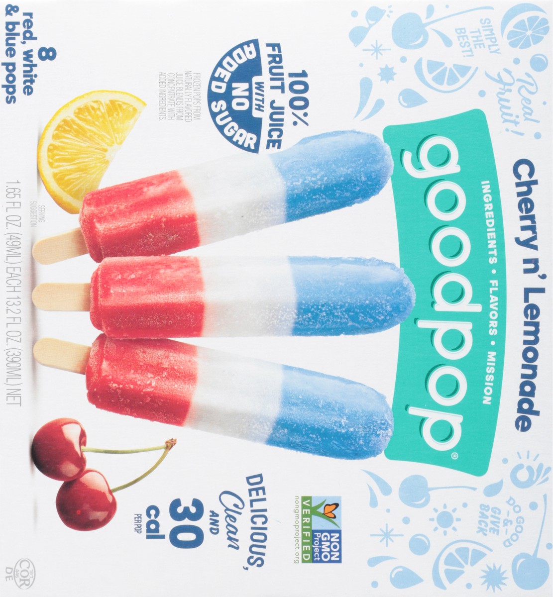 slide 8 of 9, GoodPop Cherry n' Lemonade Red, White and Blue, No Added Sugar Ice Pops, 8 Ct, 8 ct