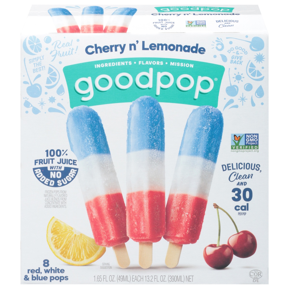 slide 1 of 1, GoodPop Cherry + Lemonade Red White & Blue Pops, 8 ct
