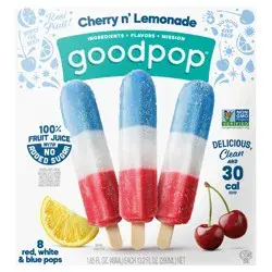 GoodPop Cherry n' Lemonade Red, White and Blue, No Added Sugar Ice Pops, 8 Ct
