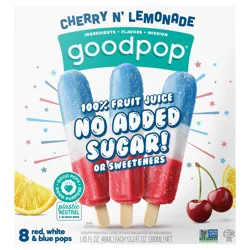 GoodPop Cherry n' Lemonade Red, White and Blue, No Added Sugar Ice Pops, 8 Ct