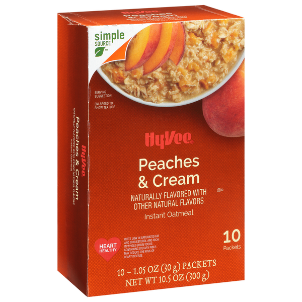 slide 1 of 1, Hy-Vee Instant Oatmeal, Peaches & Cream 10-1.05 Oz, 10.5 oz