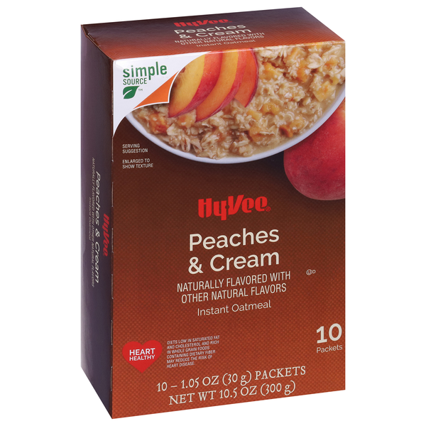 slide 1 of 1, Hy-Vee Instant Oatmeal, Peaches & Cream 10-1.05 Oz, 10.5 oz