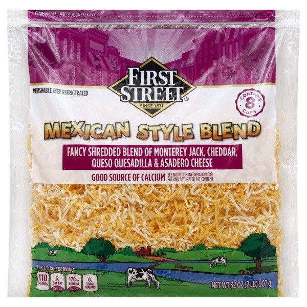 slide 1 of 1, First Street Shredded Mexican Blend Cheese, 2 lb