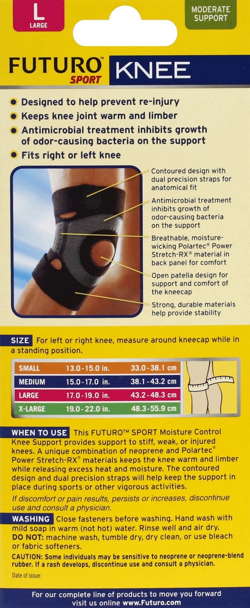 slide 6 of 6, Futuro Moisture Control Knee Support Brace, Black, Large, 1 ct