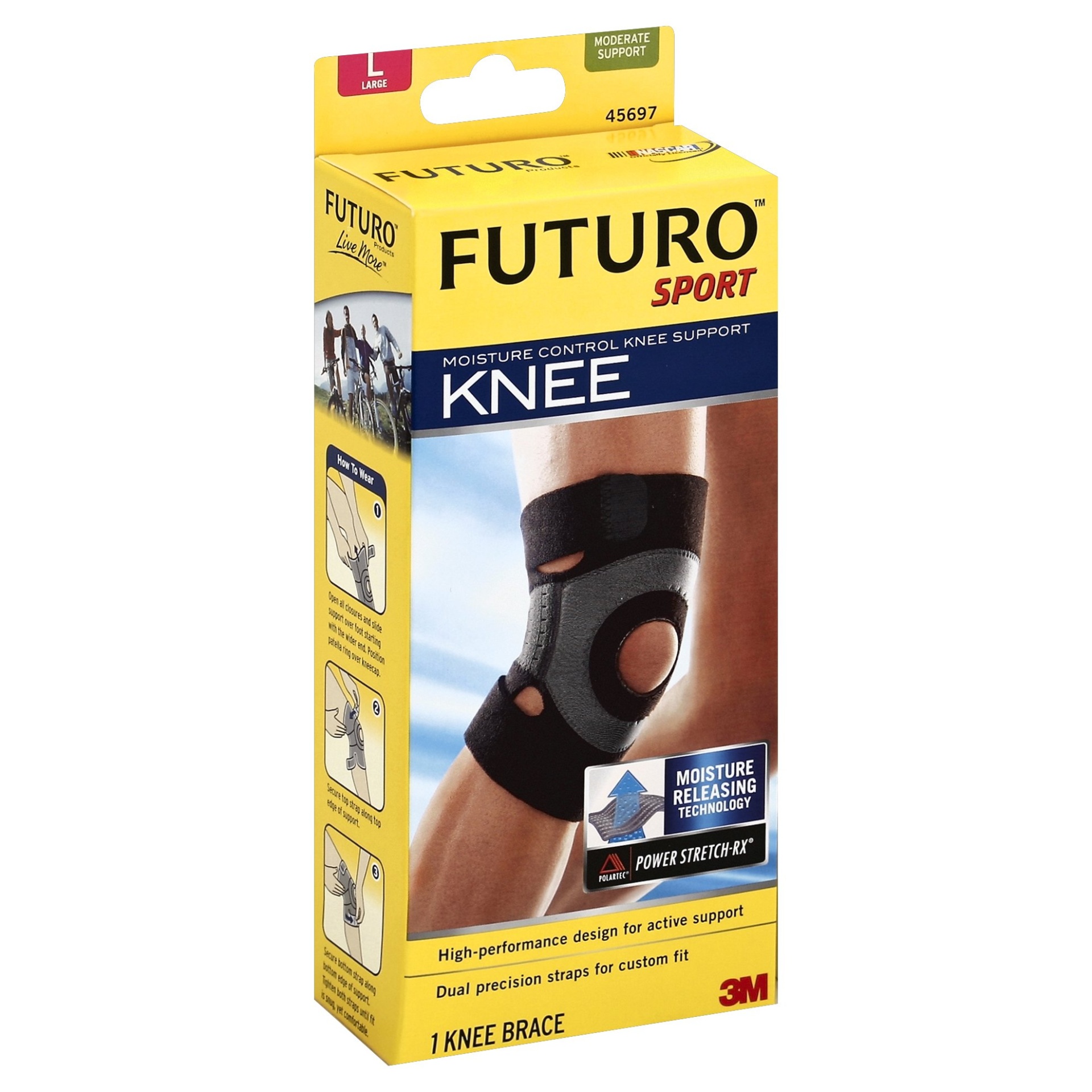 slide 1 of 6, Futuro Moisture Control Knee Support Brace, Black, Large, 1 ct