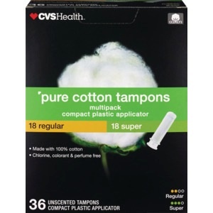 slide 1 of 1, CVS Health Pure Cotton Tampons Regular/Super, 36 Ct, 1 ct
