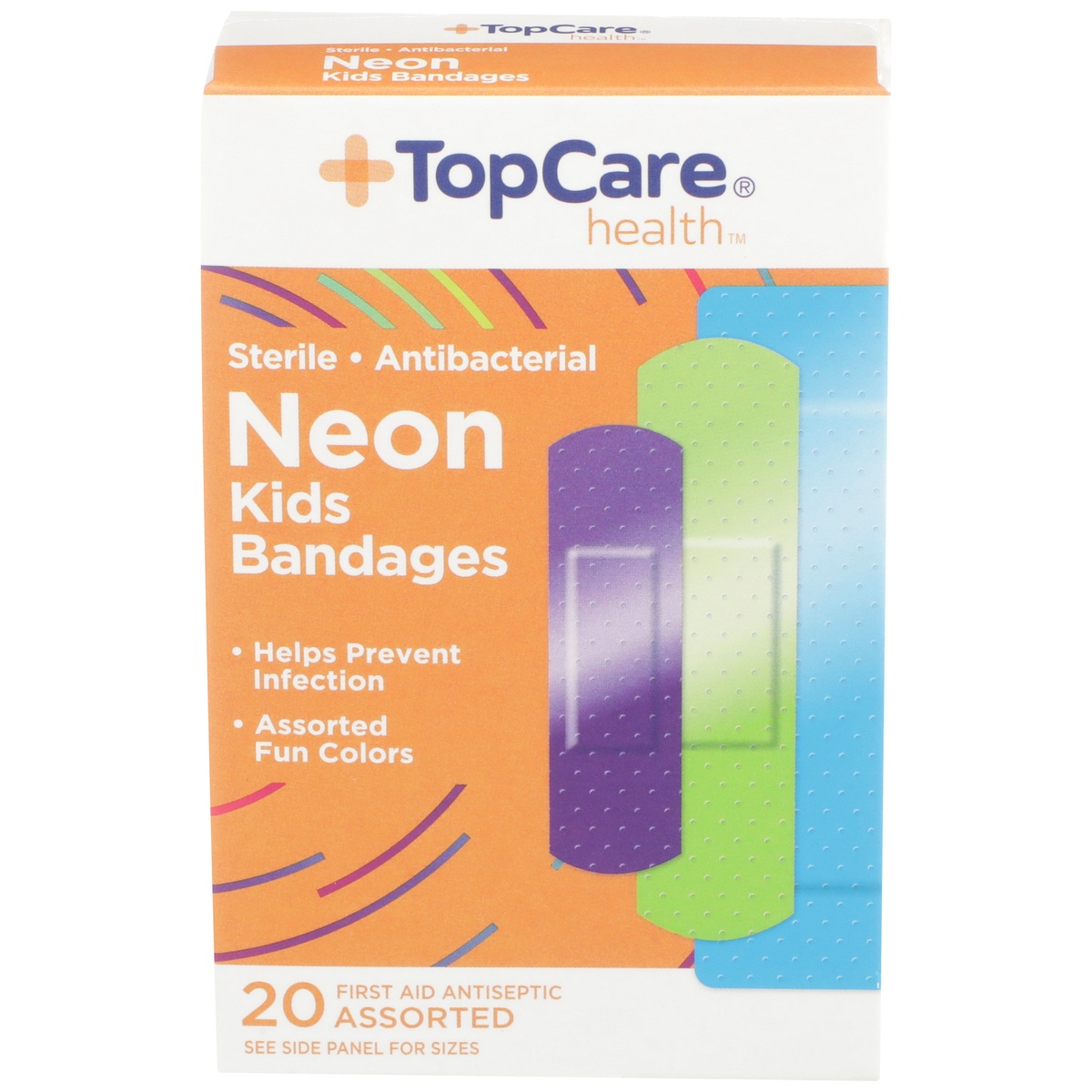 slide 1 of 1, TopCare Bandage Neon Antibact, 20 ct