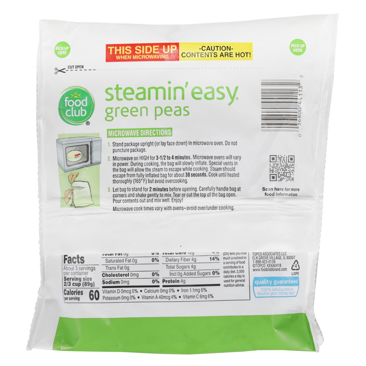 slide 9 of 9, Food Club Green Peas Steam Easy, 10 oz