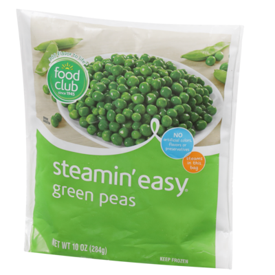 slide 1 of 1, Food Club Green Peas Steam Easy, 10 oz