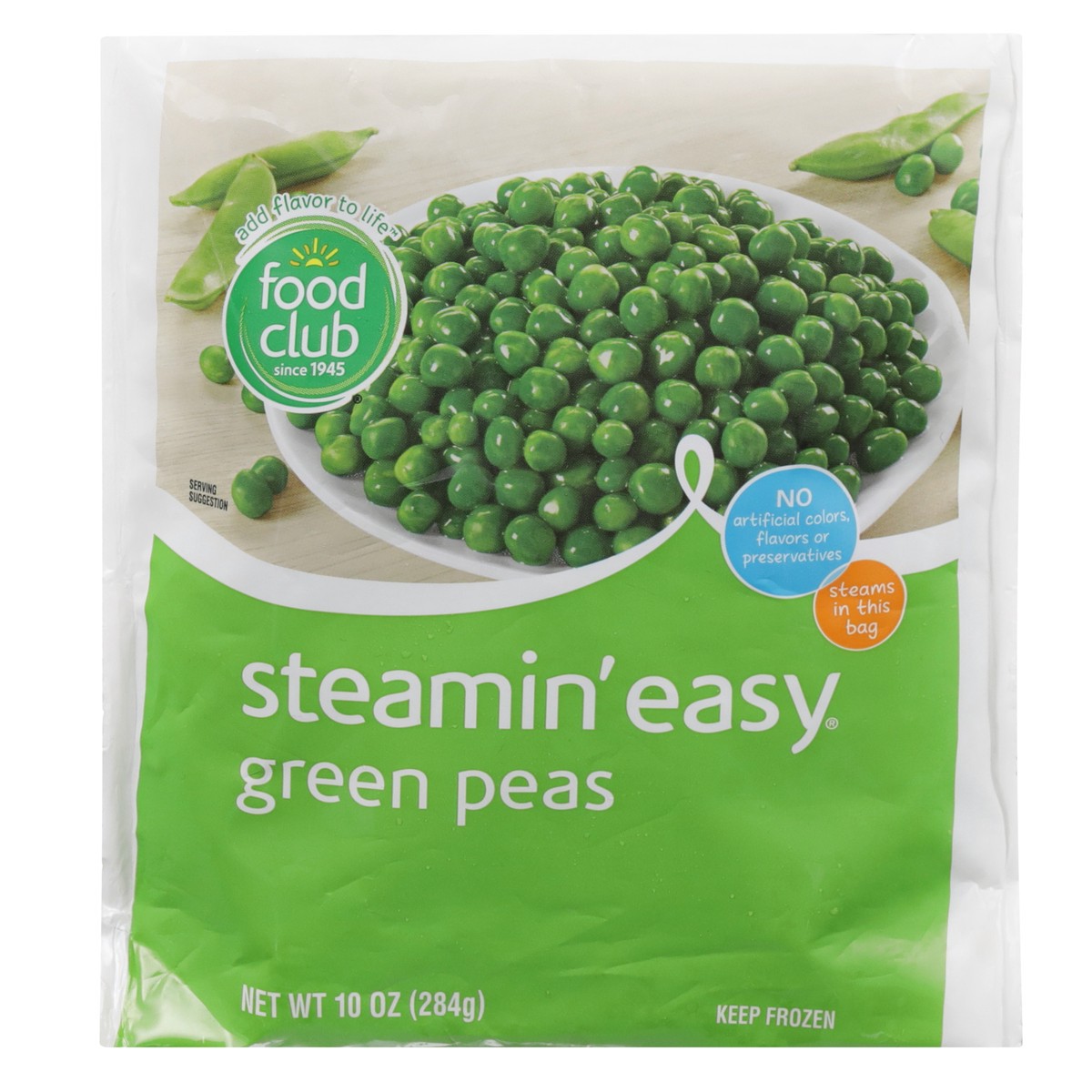 slide 1 of 9, Food Club Green Peas Steam Easy, 10 oz