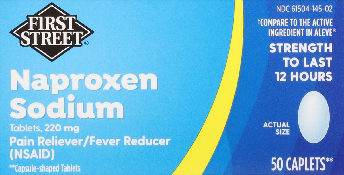 slide 4 of 13, First Street Fs Naproxen Sodium Caplets (Comp Aleve), 50 ct