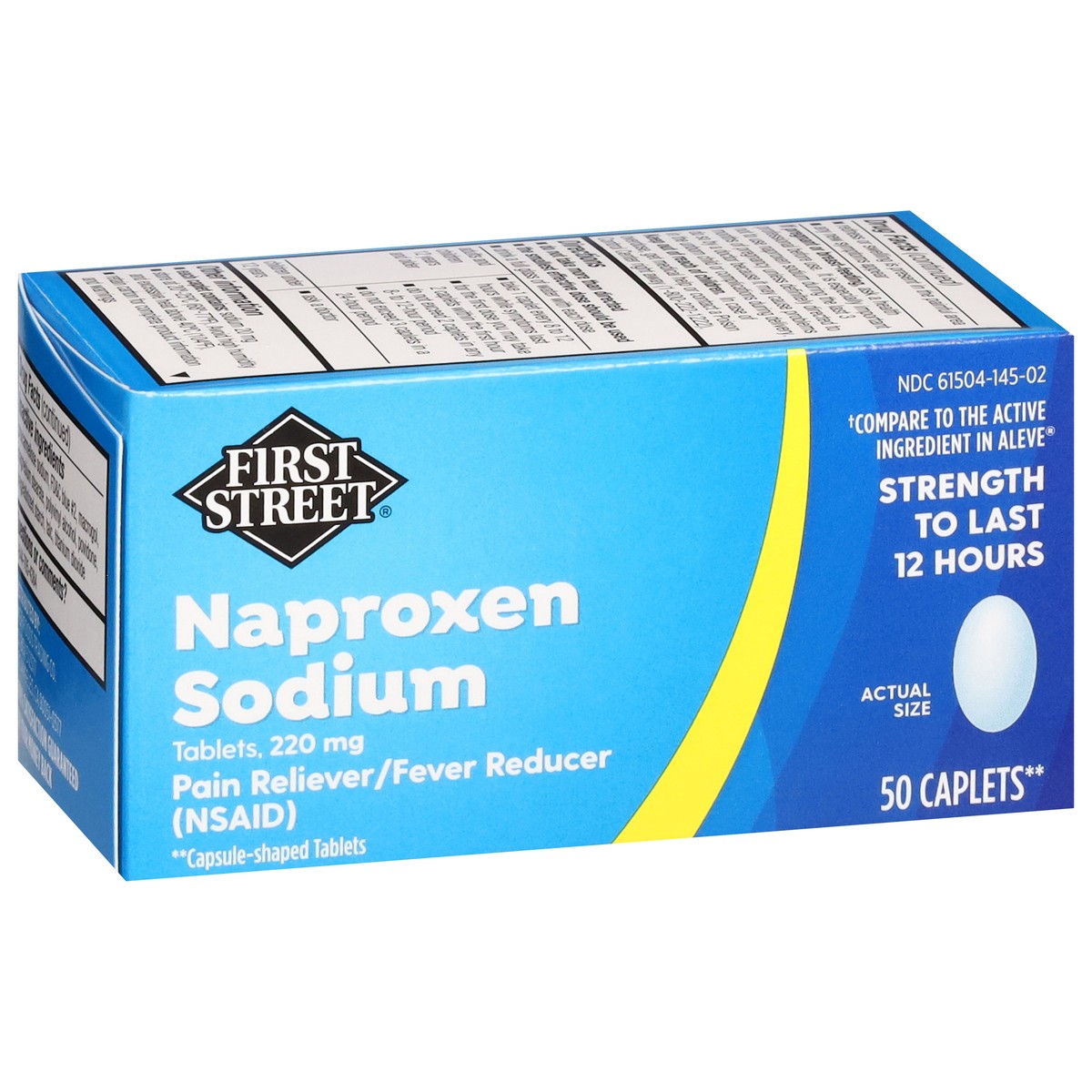 slide 10 of 13, First Street Fs Naproxen Sodium Caplets (Comp Aleve), 50 ct