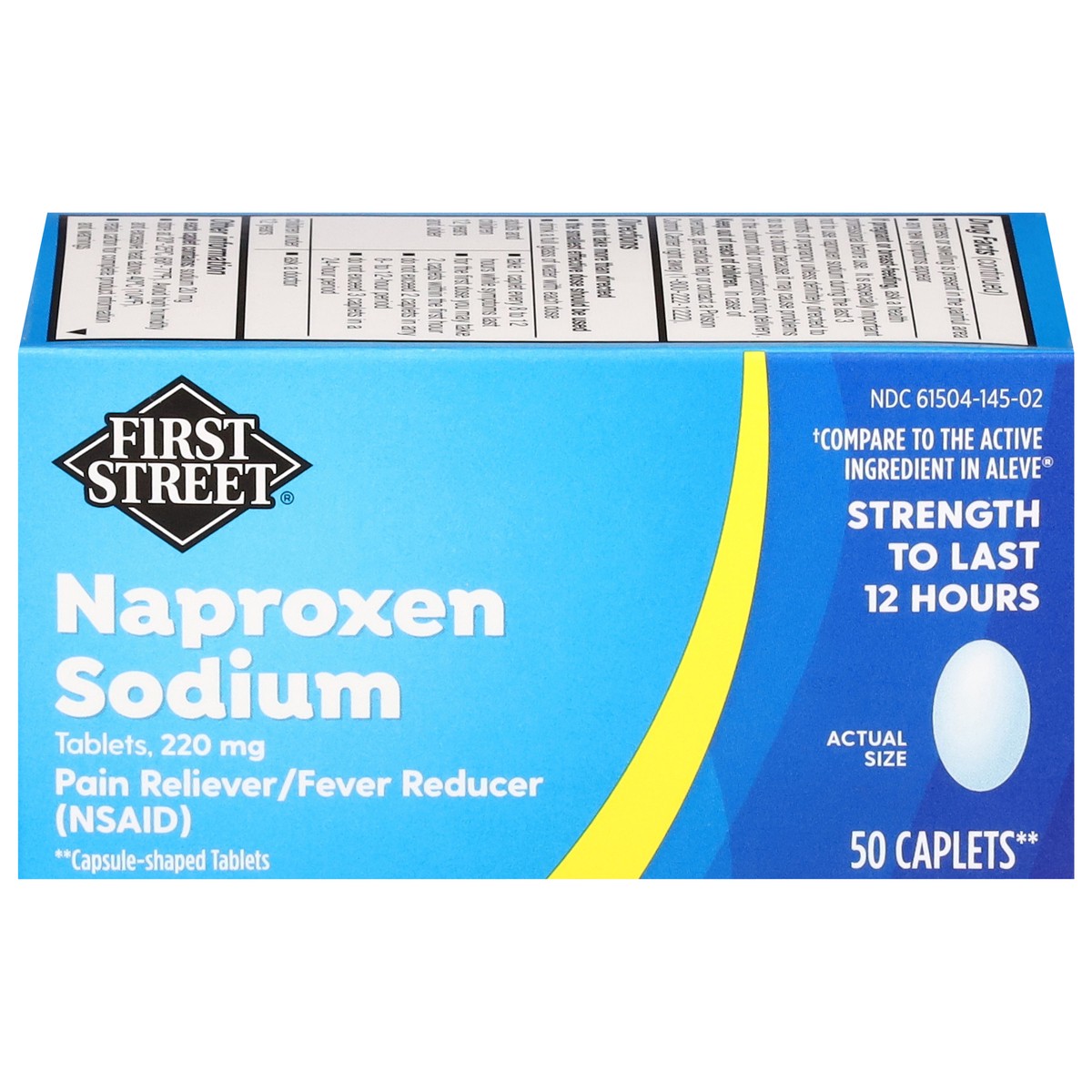 slide 2 of 13, First Street Fs Naproxen Sodium Caplets (Comp Aleve), 50 ct