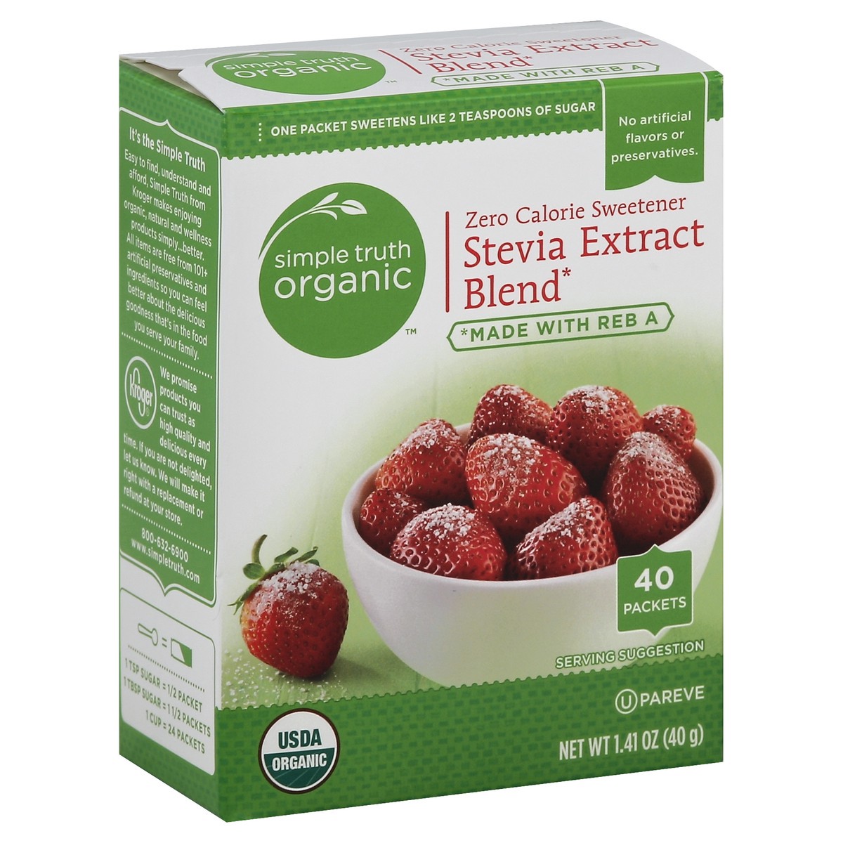 slide 5 of 5, Simple Truth Organic Stevia Extract Blend Zero Calorie Sweetener, 40 ct; 1.41 oz