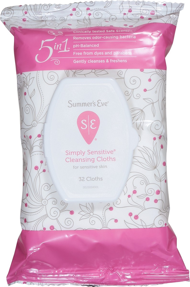 slide 6 of 9, Summer's Eve Simply Sensitive Daily Feminine Wipes, Removes Odor, pH Balanced, 32 count, 32 ct