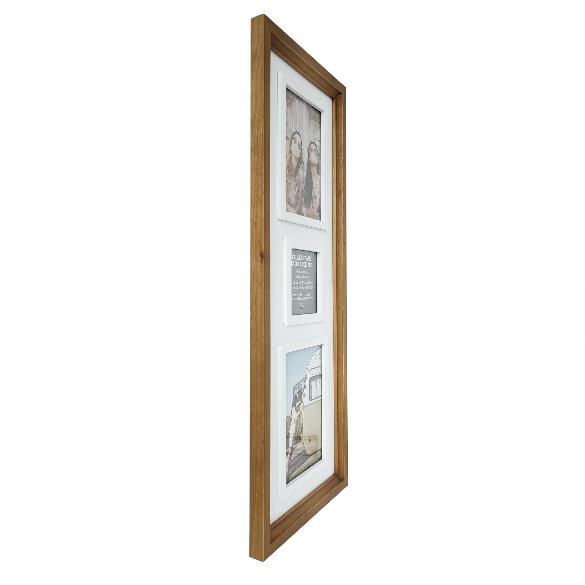 slide 5 of 5, 3 Opening Natural Woodgrain Collage Frame With Raised Mat By Studio Decor, 4 in x 4 in and 5 in x 7 in mat