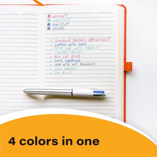 slide 2 of 5, Bic 4-Color Shine Retractable Ballpoint Pens, Medium Point, 1.0 Mm, Assorted Metallic Barrels, Assorted Ink Colors, Pack Of 3 Pens, 3 ct