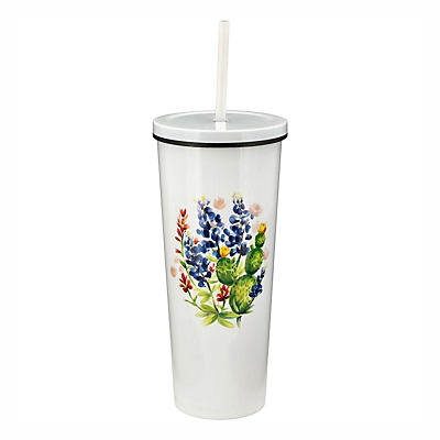 slide 1 of 1, Haven & Key Bluebonnet White Stainless Steel Tumbler with Straw, 24 oz