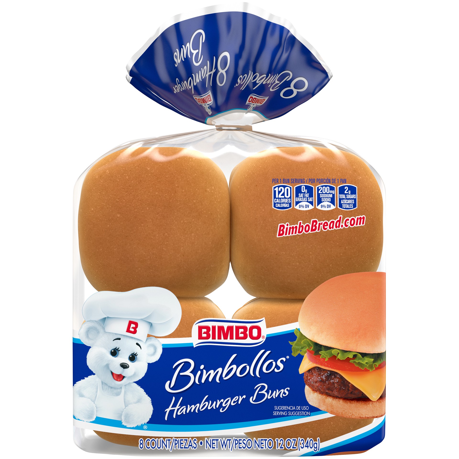 slide 1 of 5, Bimbo Buns & Rolls Bimbo Buns, Hamburger, 8 ct