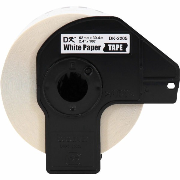 slide 7 of 7, Brother DK-2205 Continuous-Feed Paper Roll Permanent Address Labels, Black On White, 2 7/16"" x 100', 100 ft