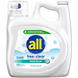 All Liquid Laundry Detergent, Free Clear with Odor Relief, 118 fl oz