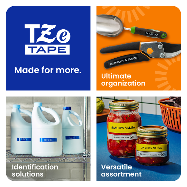 slide 5 of 9, Brother P-touch TZe641, Laminated, ~3/4"" x 26.2 ft (18mm x 8m), Black on Yellow Label Tape, 26.2 ft