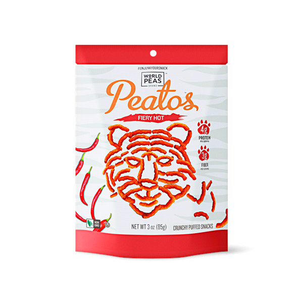 slide 1 of 1, PeaTos Fiery Hot Crunchy Puffed Snacks, 3 oz