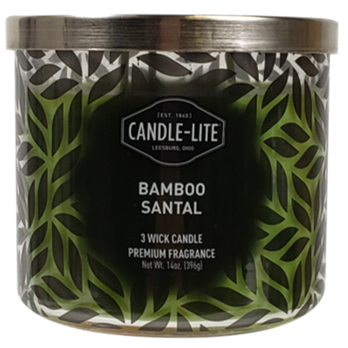 slide 1 of 1, Candle-Lite Bamboo Santal 3-Wick Candle - Green, 14 oz