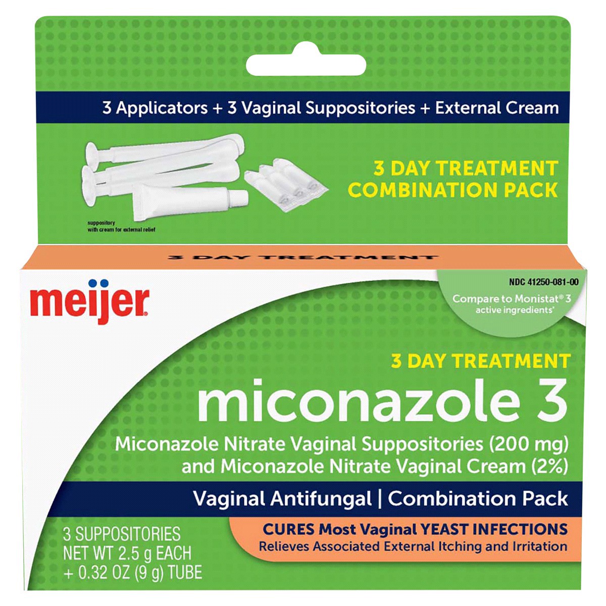 slide 1 of 25, Meijer Miconazole Nitrate Vaginal Suppositories and Miconazole Nitrate Cream (2%), 200 mg, 1 ct