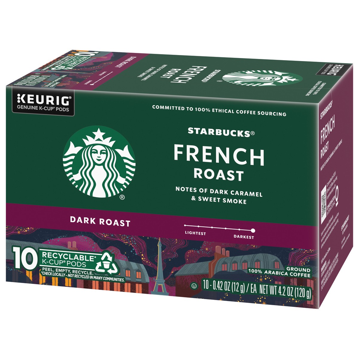 slide 3 of 14, Starbucks K-Cup Coffee Pods—Dark Roast Coffee—French Roast—100% Arabica—1 box (10 pods), 10 ct