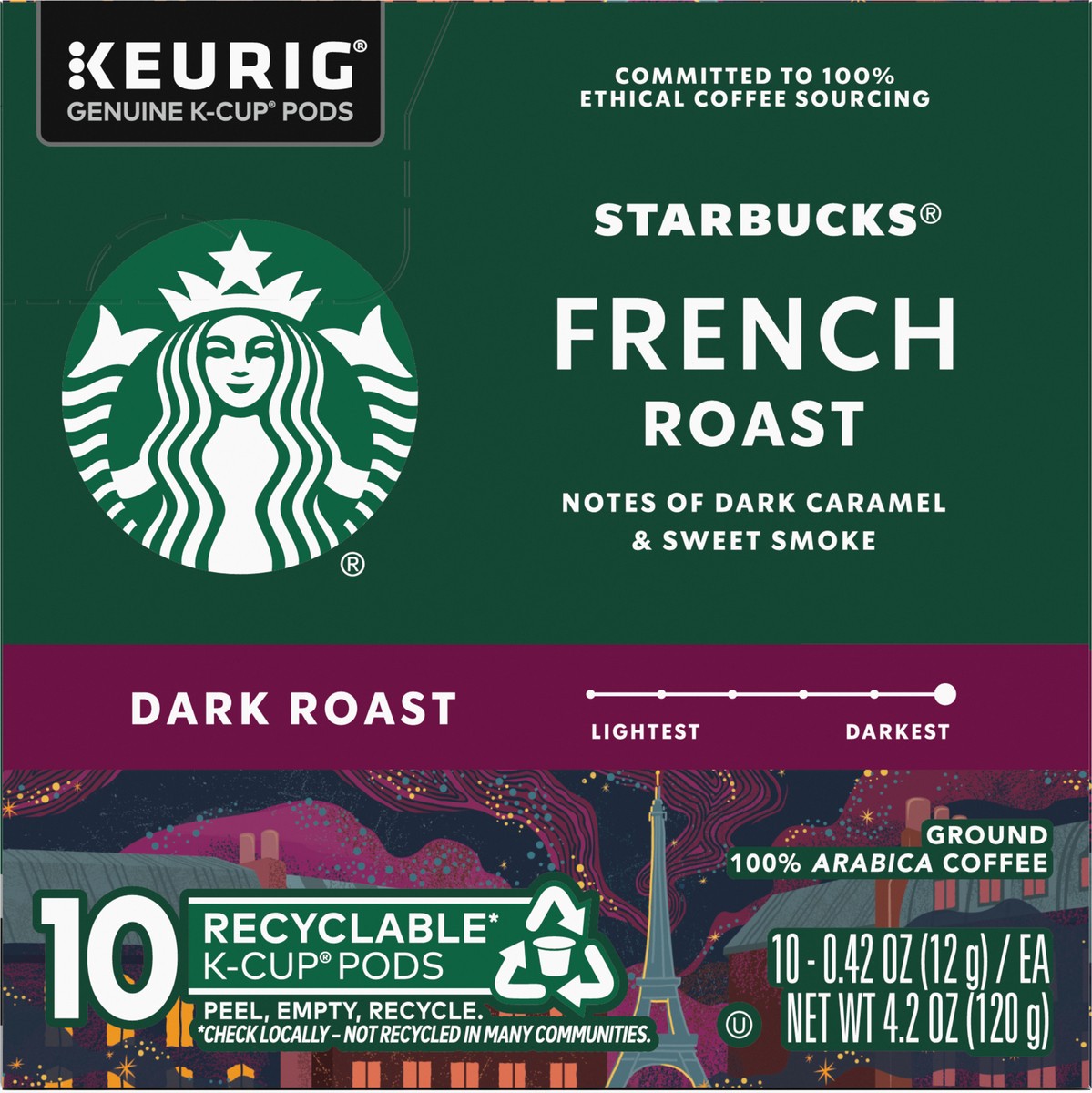slide 14 of 14, Starbucks K-Cup Coffee Pods—Dark Roast Coffee—French Roast—100% Arabica—1 box (10 pods), 10 ct