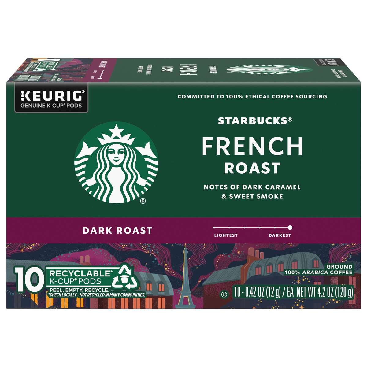 slide 4 of 14, Starbucks K-Cup Coffee Pods—Dark Roast Coffee—French Roast—100% Arabica—1 box (10 pods), 10 ct