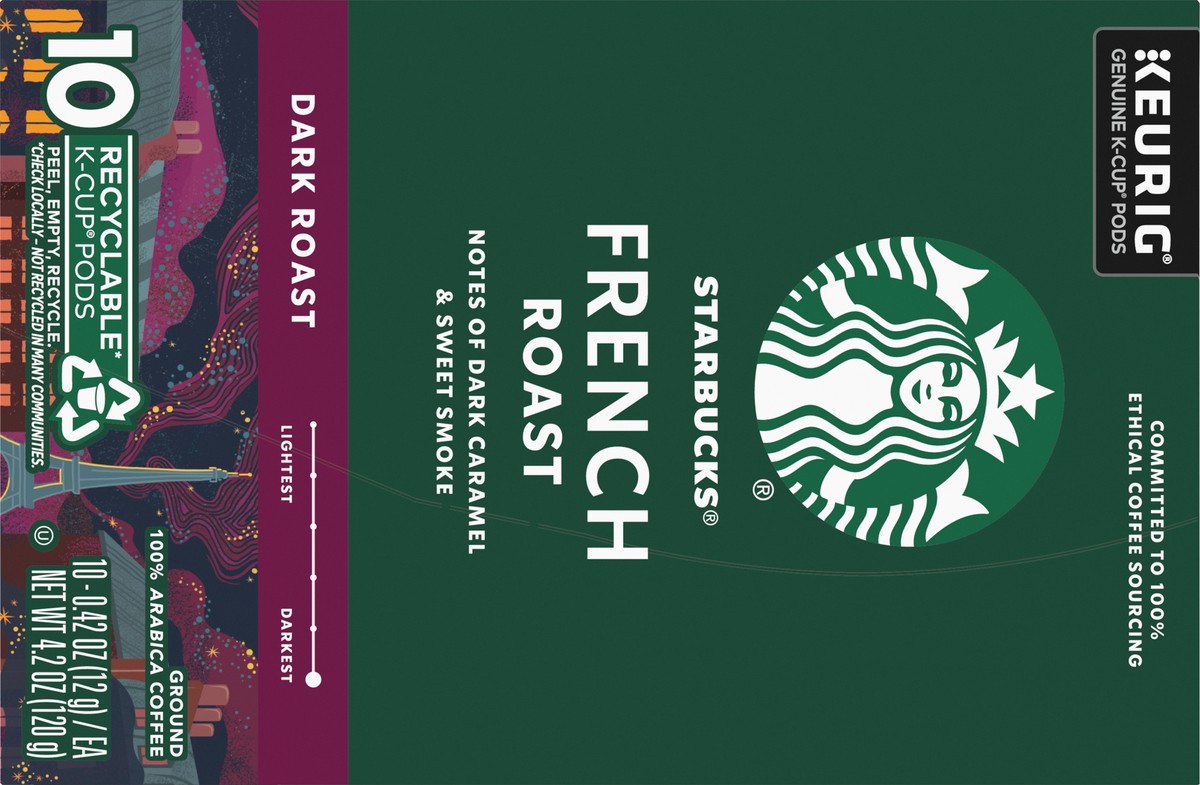 slide 5 of 14, Starbucks K-Cup Coffee Pods—Dark Roast Coffee—French Roast—100% Arabica—1 box (10 pods), 10 ct