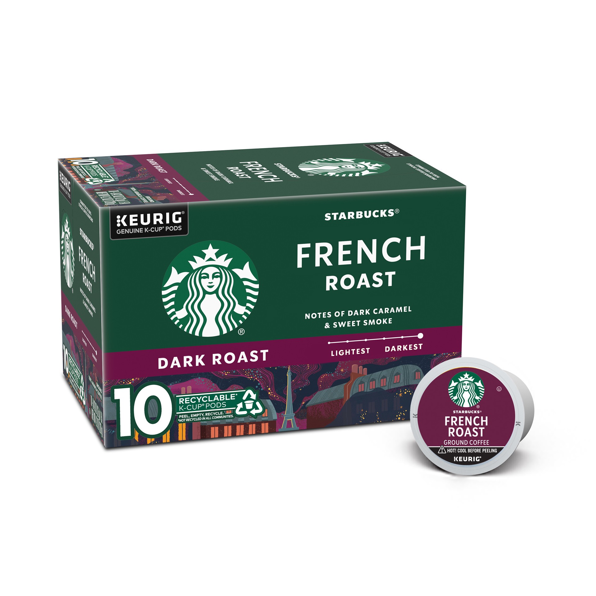 slide 1 of 14, Starbucks K-Cup Coffee Pods—Dark Roast Coffee—French Roast—100% Arabica—1 box (10 pods), 10 ct