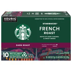 Starbucks K-Cup Pods Dark Roast Ground French Roast Coffee 10 - 0.42 oz Pods