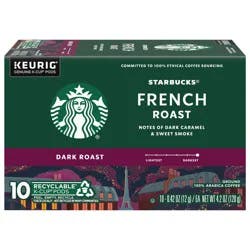 Starbucks K-Cup Pods Dark Roast Ground French Roast Coffee 10 - 0.42 oz Pods