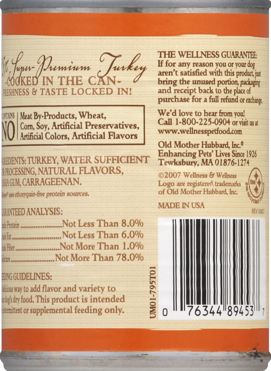 slide 2 of 3, Wellness 95% Turkey Natural Wet Grain Free Canned Dog Food, 13.2-Ounce Can (Pack of 12), 1 ct