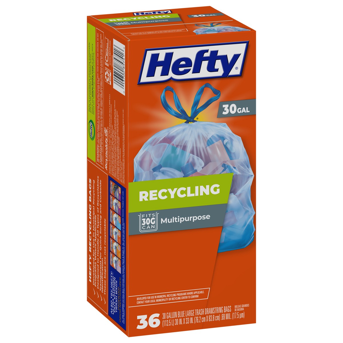 slide 2 of 9, Hefty 30 Gallon Blue Drawstring Bags Large 36 ea, 36 ct