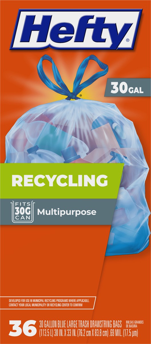 slide 7 of 9, Hefty 30 Gallon Blue Drawstring Bags Large 36 ea, 36 ct