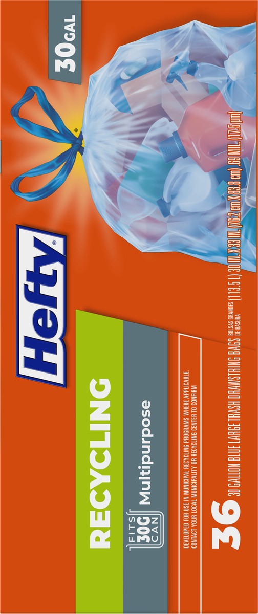 slide 9 of 9, Hefty 30 Gallon Blue Drawstring Bags Large 36 ea, 36 ct