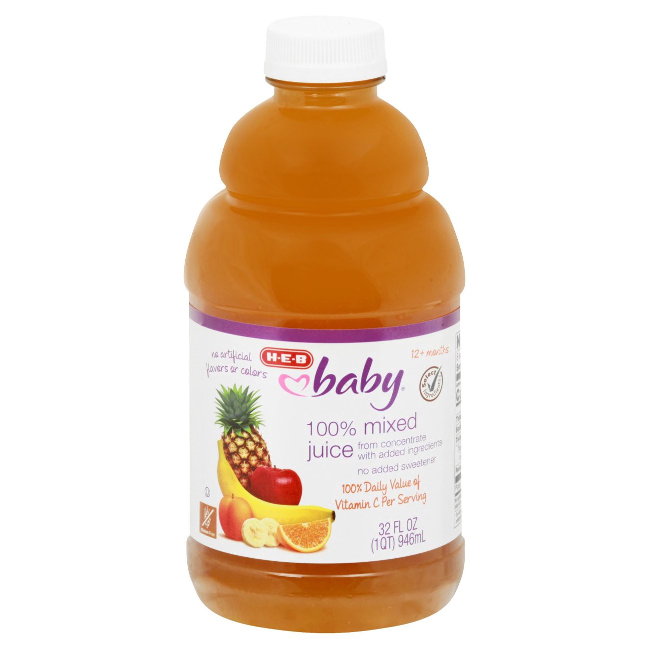 slide 1 of 1, H-E-B Baby 100% Mixed Fruit Juice, 32 oz