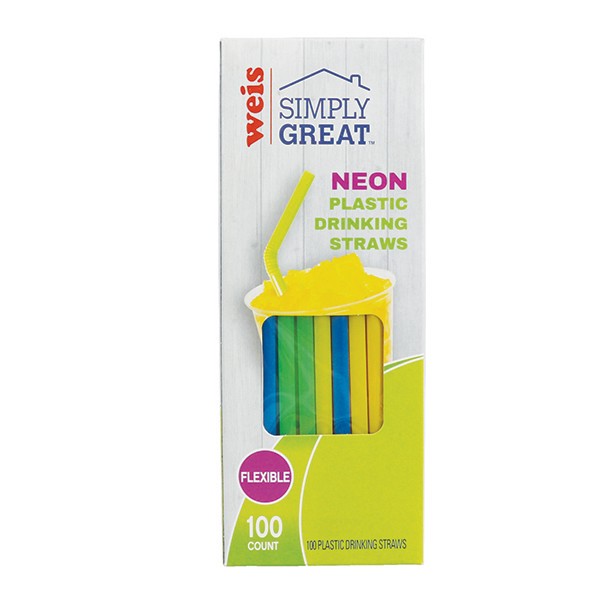 slide 1 of 1, Weis Quality Flexible Neon Straws, 100 ct
