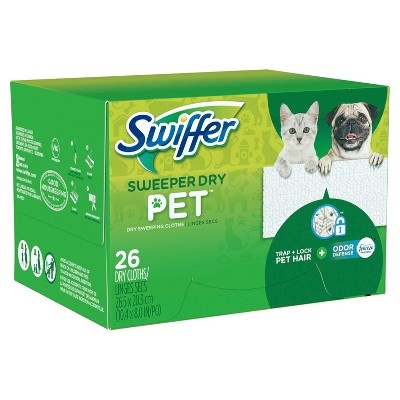 slide 1 of 1, Swiffer Sweeper Pet Dry Sweeping Cloths With Febreze Odor Defense, 26 ct