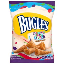Bugles Cinnamon Toast Crunch Crispy Corn Snacks, Snack Bag, 3 oz