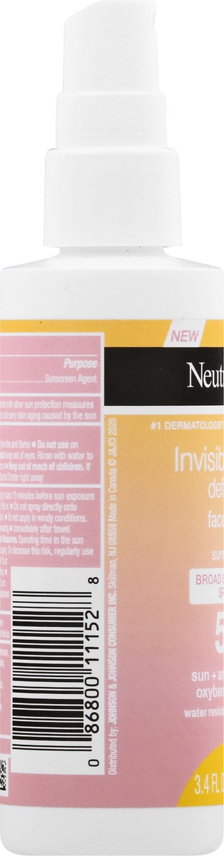 slide 3 of 6, Neutrogena Invisible Daily Defense Face Mist, Broad Spectrum SPF 50 Sunscreen, Oxybenzone-Free, Sun & Environmental Aggressor Protection, Antioxidant Complex, 3.4 fl. oz, 3.40 fl oz