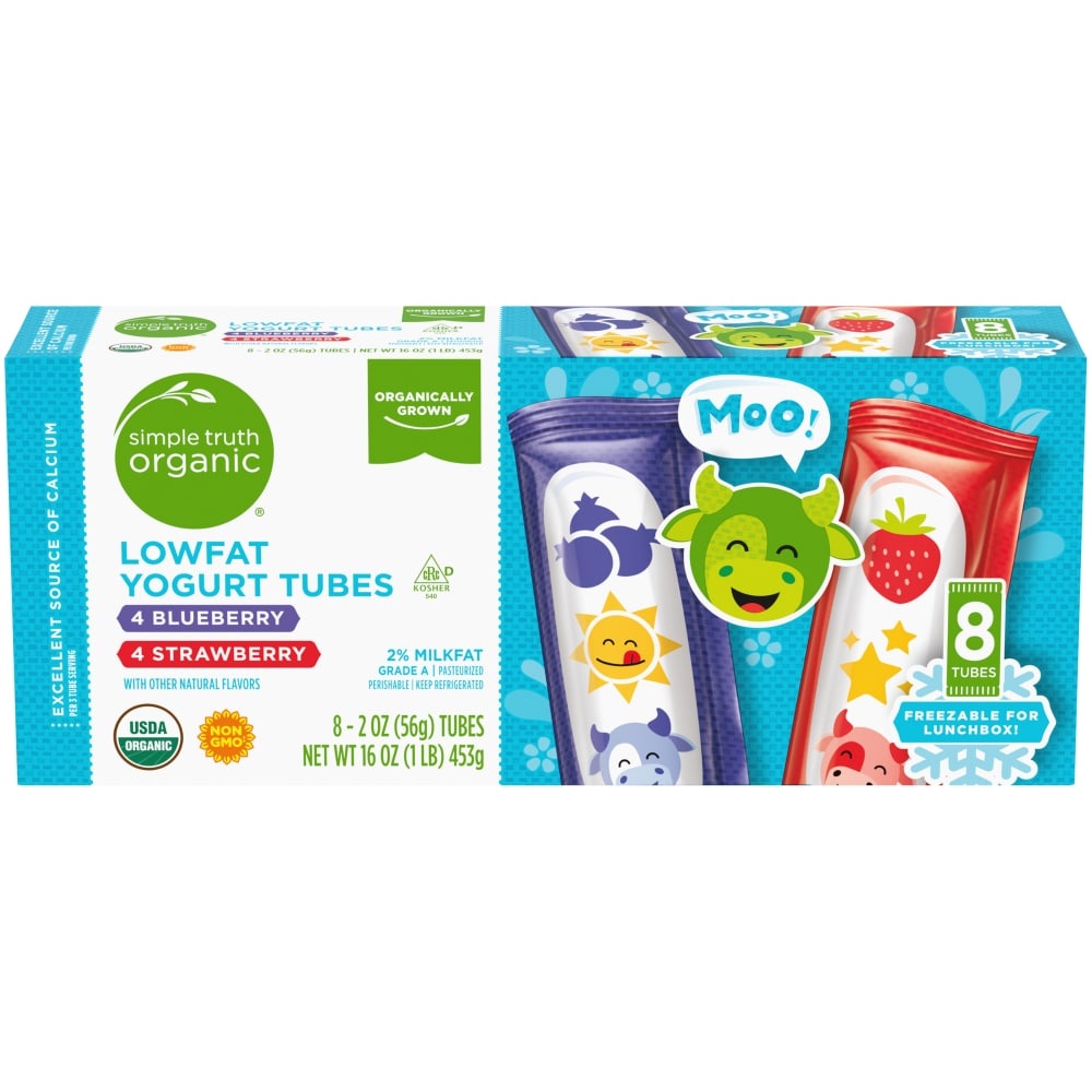 slide 1 of 1, Simple Truth Organic Lowfat Strawberry & Blueberry Yogurt Tubes, 8 ct; 2 oz