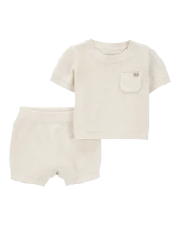 Carter's Baby 2-Piece Waffle Knit Tee & Short Set Khaki NB