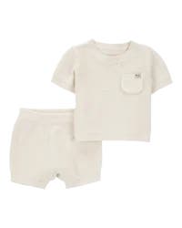 Carter's Baby 2-Piece Waffle Knit Tee & Short Set Khaki NB