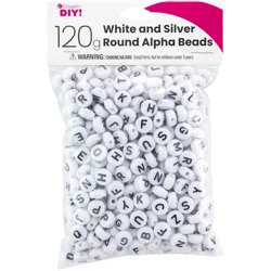 Round Alpha Beads - White/Silver