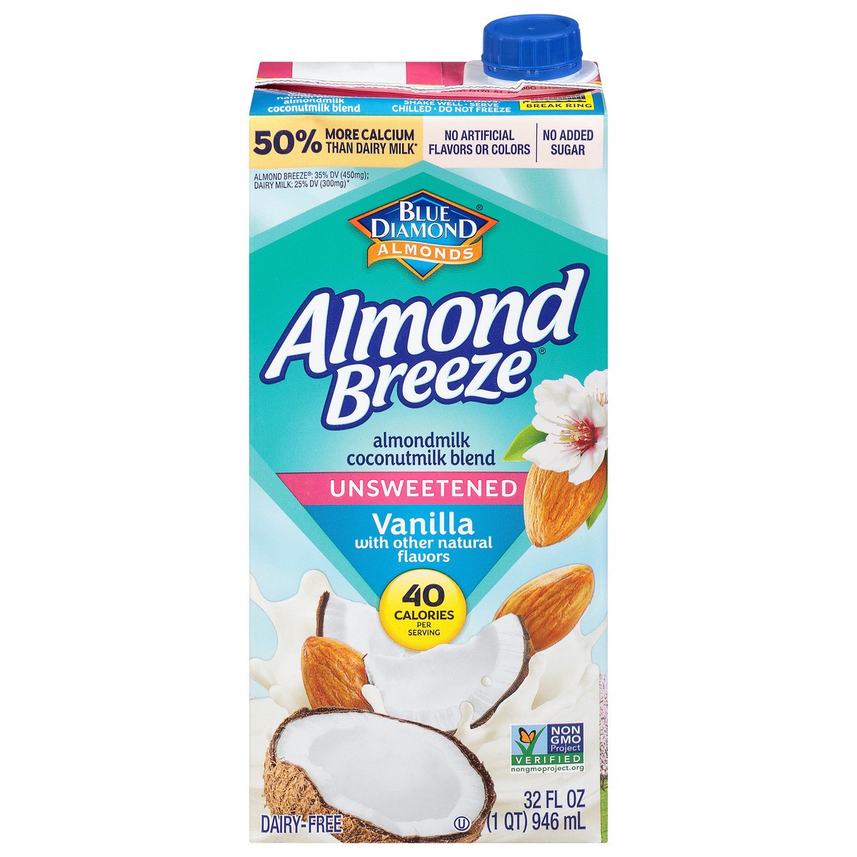 slide 1 of 9, Blue Diamond Almond Breeze Vanilla Blend Unsweetened Almond And Coconut Milk, 